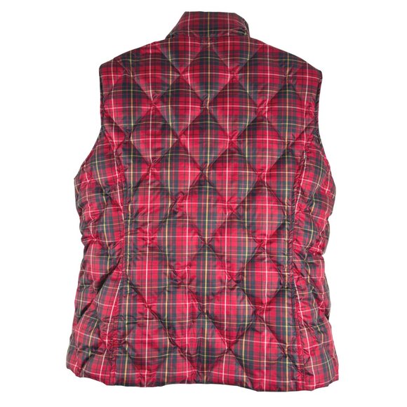 Lands' End Puffer Down Vest Womens Large Quilted Red Plaid Outdoor CJ-2146 - Picture 6 of 10